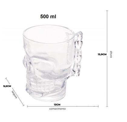 Caneca de Chopp em vidro Caveira crânio 500ml VD84 - 123 Útil Imagem de Caneca de Chopp em vidro Caveira crânio 500ml VD84
