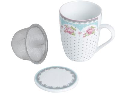 Imagem de Caneca de Porcelana Super White com Tampa e Filtro Amélia Para Chá Café Leite 340ml Lyor
