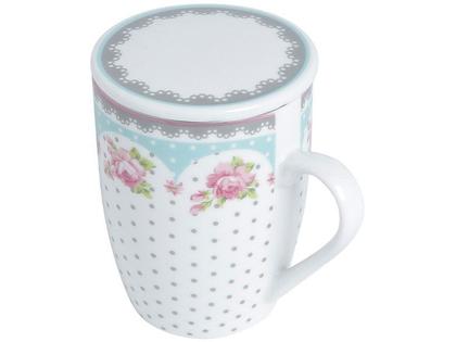 Imagem de Caneca de Porcelana Super White com Tampa e Filtro Amélia Para Chá Café Leite 340ml Lyor