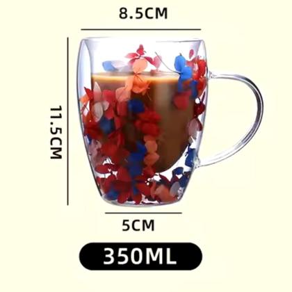 Imagem de Caneca de Vidro Borossilicato Parede Dupla com Flores Secas 350ml