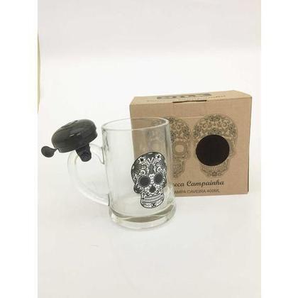 Imagem de Caneca De Vidro Com Campainha Estampa Caveira 400Ml