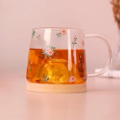 Imagem de Caneca de vidro com pires de bambu daisy 330ml lyor