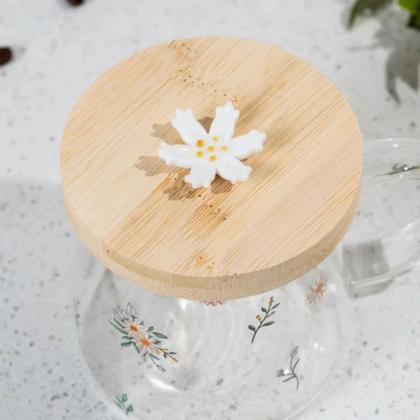Imagem de Caneca de vidro com pires de bambu daisy 330ml lyor