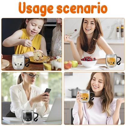 Imagem de Caneca De Vidro Dupla Com Alça Em Forma De Gato, Transparente, Para Leite E Café, Presente De