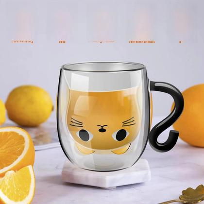 Imagem de Caneca De Vidro Dupla Com Alça Em Forma De Gato, Transparente, Para Leite E Café, Presente De