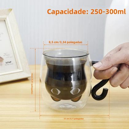 Imagem de Caneca De Vidro Dupla Com Alça Em Forma De Gato, Transparente, Para Leite E Café, Presente De