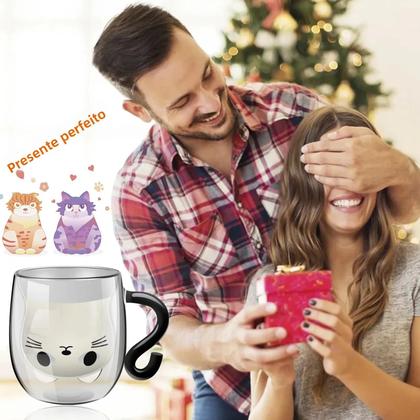 Imagem de Caneca De Vidro Dupla Com Alça Em Forma De Gato, Transparente, Para Leite E Café, Presente De
