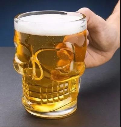 Imagem de Caneca de vidro para chopp e cerveja caveira rock style 500 ml transparente