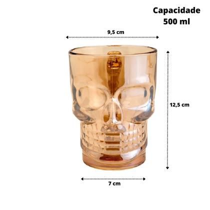 Imagem de Caneca de vidro para chopp e cerveja caveira rock style ambar 500 ml