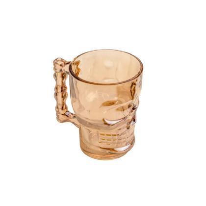 Imagem de Caneca de vidro para chopp e cerveja caveira rock style ambar 500 ml
