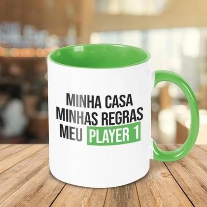 Imagem de Caneca Decorativa Minha Casa Minhas Regras Meu Player 1 Verd