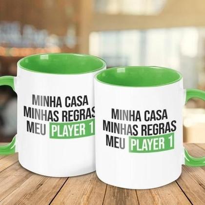 Imagem de Caneca Decorativa Minha Casa Minhas Regras Meu Player 1 Verd