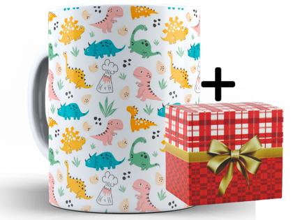 Imagem de Caneca Dinossauros Divertida Porcelana Xícara 325ml + Caixa Presente
