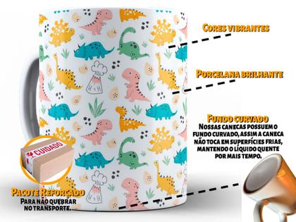 Imagem de Caneca Dinossauros Divertida Porcelana Xícara 325ml + Caixa Presente