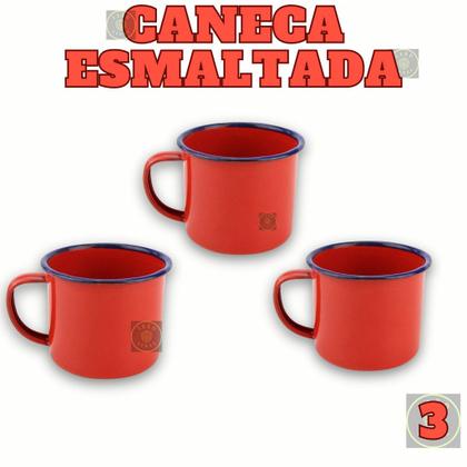 Imagem de Caneca Esmaltada Retro Antiga Vermelha 150ml 3 Unidades