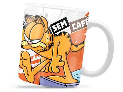 Imagem de Caneca Garfield Com Café Divertida Porcelana Xícara 325ml + Caixa Presente