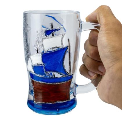 Imagem de Caneca Marinheiro Azul Cerveja Chopp Taberna Vidro 340Ml