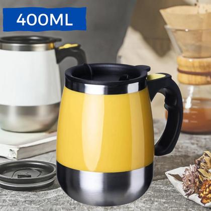 Caneca Mixer Misturador Inox Automática 400ml Copo Térmico Mixer de Bebidas Café Suco Shake COR:AMARELO - S&Q Imagem de Caneca Mixer Misturador Inox Automática 400ml Copo Térmico Mixer de Bebidas Café Suco Shake COR:AMARELO