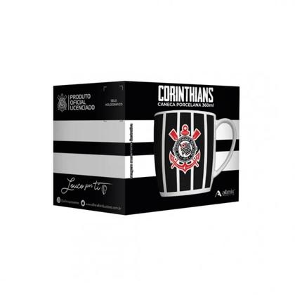 Imagem de Caneca Porcelana 360ml Copo Time de Futebol Corinthians Preto Resistente Café
