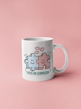 Imagem de Caneca Porcelana Divertida Você Me Completa ul E Rosa