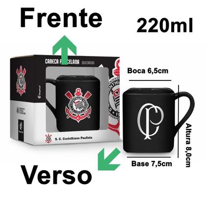 Imagem de Caneca Porcelana Quadrada BrasFoot Corinthians 220 ML Licenciada Preto