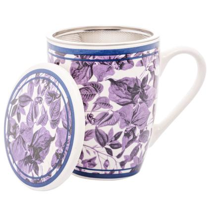 Imagem de Caneca Porcelana Tampa Filtro Infusor Chá Blue Garden 310ml