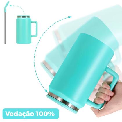 Imagem de Caneca Térmica 1200ml Inox Com Canudo, Alça e Isolamento Lançamento