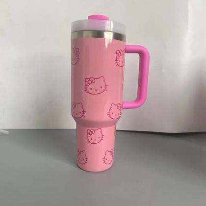 Imagem de Caneca Térmica De Aço Inoxidável Sanrio Hello Kitty De 40oz Com Alça E Canudo, Grande Capacidade