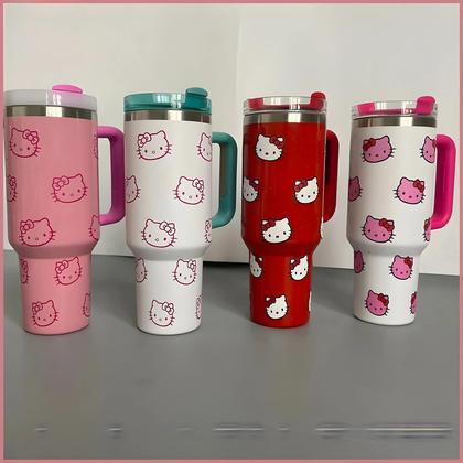Imagem de Caneca Térmica De Aço Inoxidável Sanrio Hello Kitty De 40oz Com Alça E Canudo, Grande Capacidade