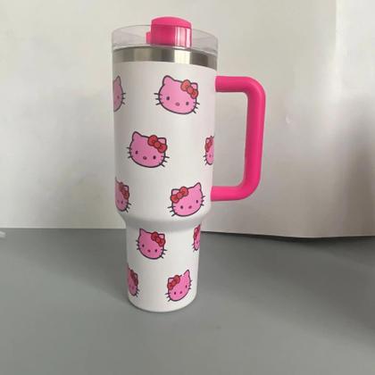 Imagem de Caneca Térmica De Aço Inoxidável Sanrio Hello Kitty De 40oz Com Alça E Canudo, Grande Capacidade