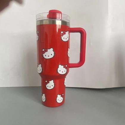 Imagem de Caneca Térmica De Aço Inoxidável Sanrio Hello Kitty De 40oz Com Alça E Canudo, Grande Capacidade