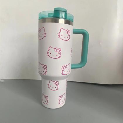 Imagem de Caneca Térmica De Aço Inoxidável Sanrio Hello Kitty De 40oz Com Alça E Canudo, Grande Capacidade