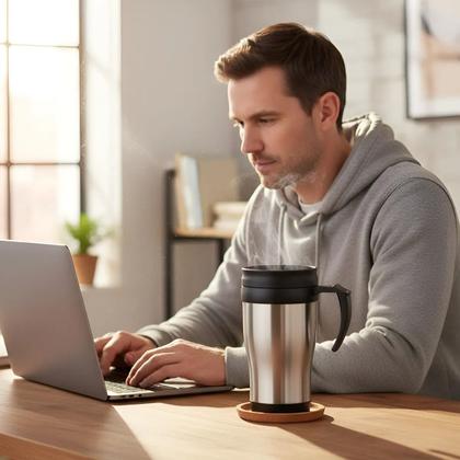 Imagem de Caneca Termica Para Cafe Com Alça Inox Com Tampa Parede Dupla Cerveja 400ml