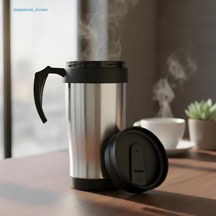 Imagem de Caneca Termica Para Cafe Com Alça Inox Com Tampa Parede Dupla Cerveja 400ml