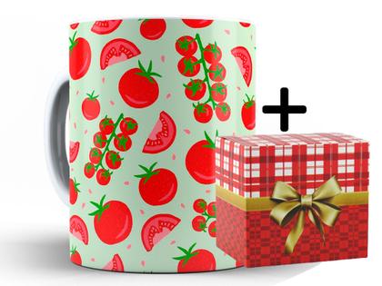 Imagem de Caneca Tomate Divertida Porcelana Xícara 325ml + Caixa Presente