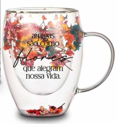 Imagem de Caneca Vidro Borossilicato Dupla 320 ML Flower sortidas Cor: Amigas São Flores