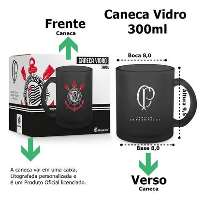 Imagem de Caneca Vidro Diamond BrasFoot Corinthians 300 ML Licenciada Preto