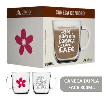 Imagem de Caneca Vidro Frase Motivacional Café Chá 300ml Dupla Xícara