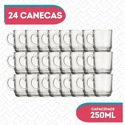 Imagem de Caneca Vidro Liso Transparente 250 ML Café Chá Chocolate - 24 UN