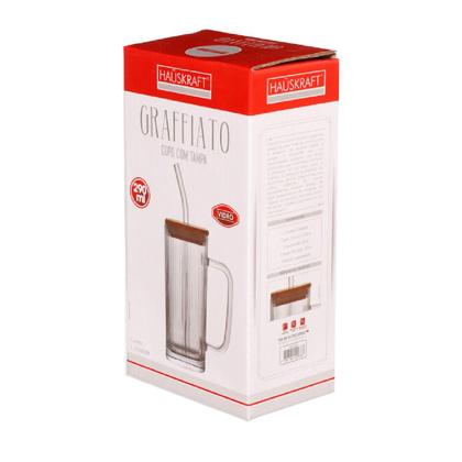 Caneca vidro tampa bambu canudo graffiato 290 ml hauskraft Imagem de Caneca vidro tampa bambu canudo graffiato 290 ml hauskraft