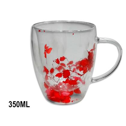 Imagem de Caneca Xícara Chá Café Parede Dupla de Vidro Com Flores Vermelha Primavera Decorativas Presente
