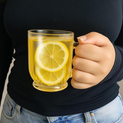 Imagem de Caneca Xicara De Vidro Canelada Alça Grafiatto Chá Café 200mL