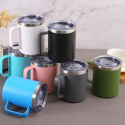 Imagem de Caneca Xícara Térmica Camada Dupla Em Aço Inox Com Tampa 350ML