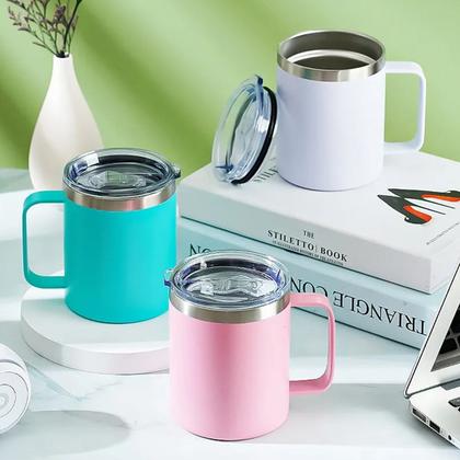 Imagem de Caneca Xícara Térmica Camada Dupla Em Aço Inox Com Tampa 350ML