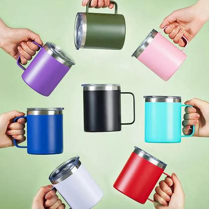 Imagem de Caneca Xícara Térmica Camada Dupla Em Aço Inox Com Tampa 350ML