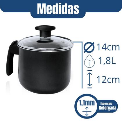 Imagem de CANECÃO LEITEIRA FERVEDOR ANTIADERENTE Nº 14 COM TAMPA DE VIDRO