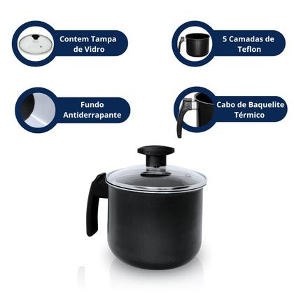 Imagem de CANECÃO LEITEIRA FERVEDOR ANTIADERENTE Nº 14 COM TAMPA DE VIDRO