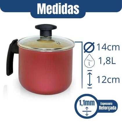 Imagem de CANECÃO LEITEIRA FERVEDOR ANTIADERENTE Nº 14 COM TAMPA DE VIDRO