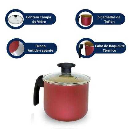 Imagem de CANECÃO LEITEIRA FERVEDOR ANTIADERENTE Nº 14 COM TAMPA DE VIDRO