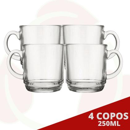 Imagem de Canecas Vidro Liso 250ML Resistente Restaurante Cafeteria 4 UN